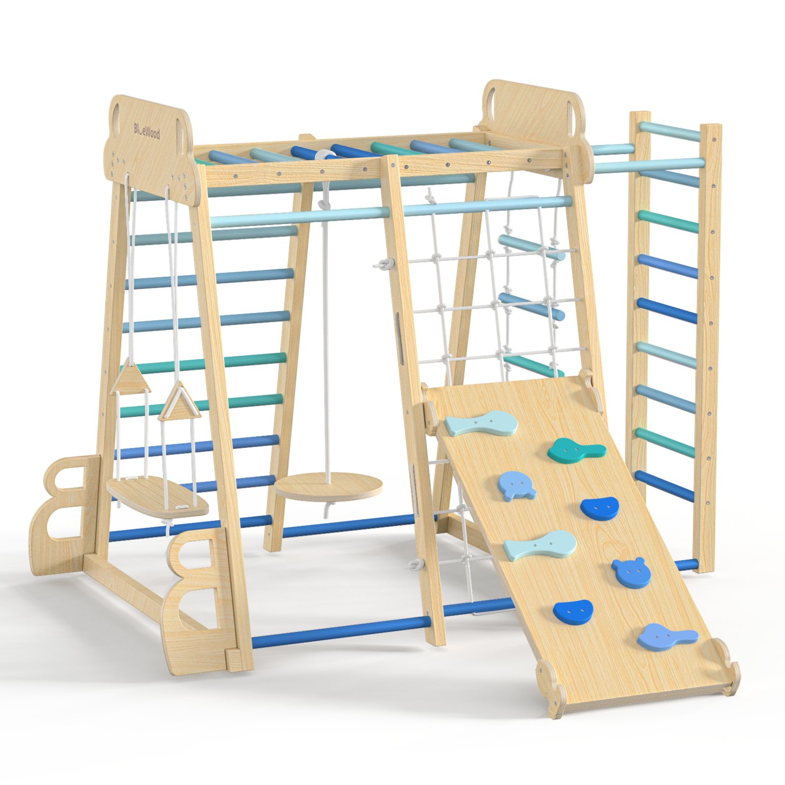 Safari Land - Juegos de columpios para gimnasios de jungla de interior BlueWood® *Tono de madera natural